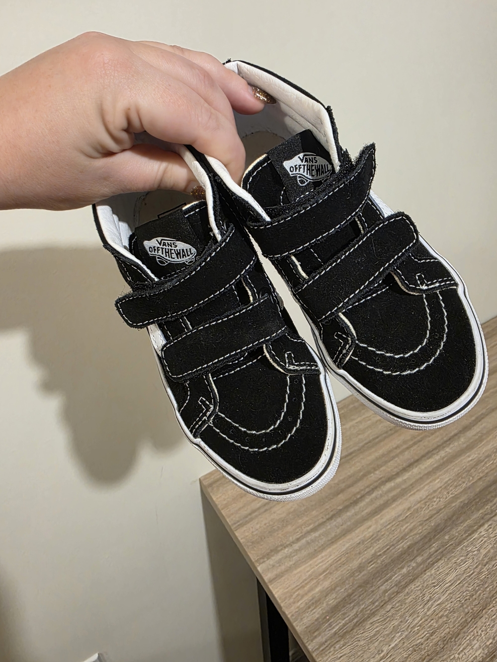 Vans Sz 13 Kids Black Velcro Skate Shoes